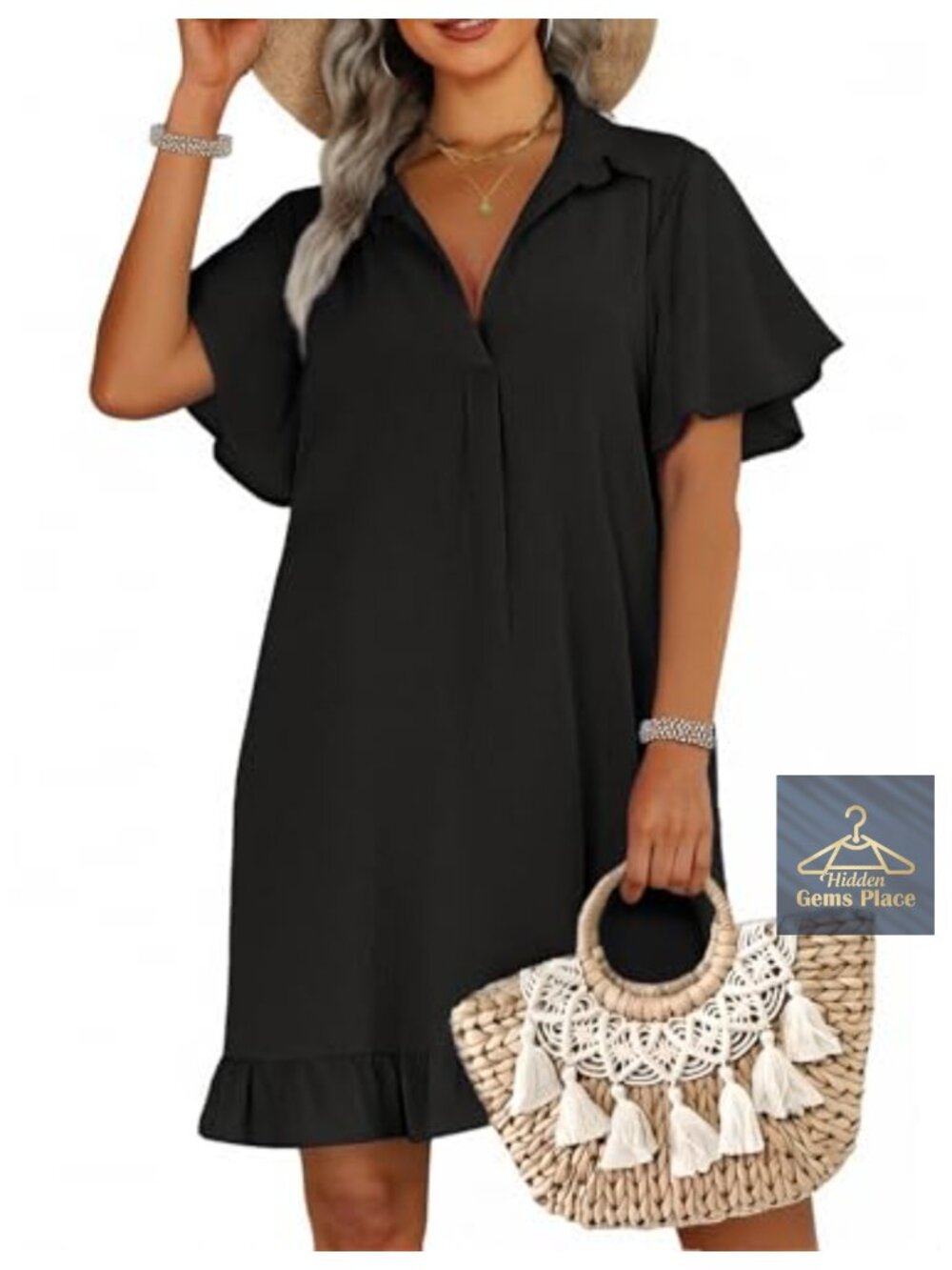Womens Swimsuit Coverup Ruffle Short Sleeve V Neck Beach Cover Up